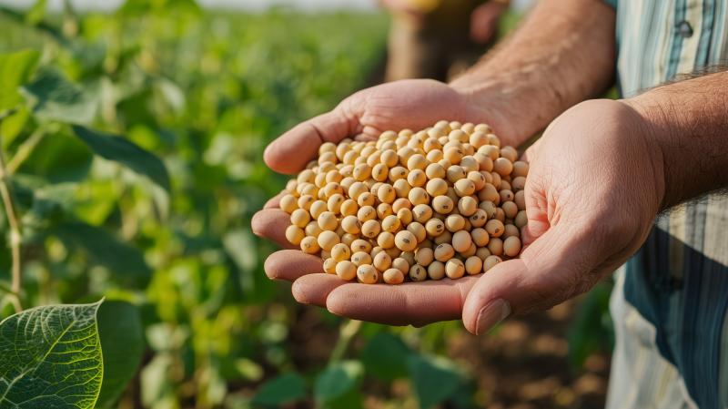 hands-full-soybeans-with-soybeans-plantation-field-background