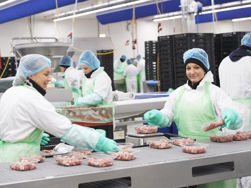 Medewerkers Meat Friends Best werken vrolijk aan de lijn